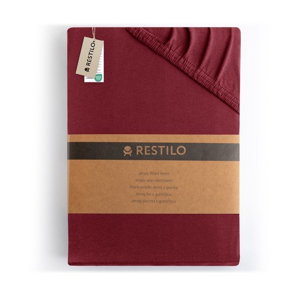 Bordo spalvos iš Jersey audinio paklodė su guma 200x200 cm Amber – Restilo-image-4