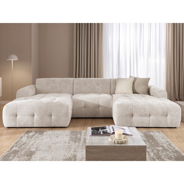 Kreminės spalvos kampinė sofa („U“ formos/su gultu) Melva – Ropez-image-3