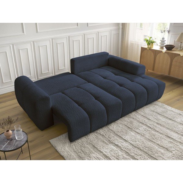 Mėlynos spalvos sulankstoma/su sandėliavimo vieta kampinė sofa iš boucle (su dešiniuoju kampu/su gultu) Roxelane – Bobochic Paris-image-3