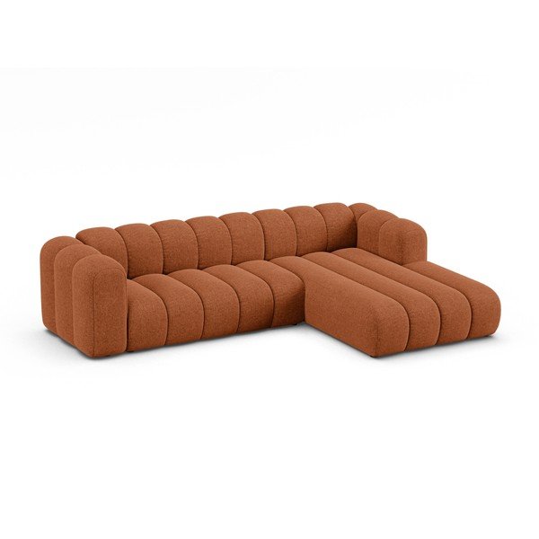 Raudonos plytų spalvos kampinė sofa iš šenilinio audinio (su dešiniuoju kampu/su gultu) Lupine – Micadoni -image-1