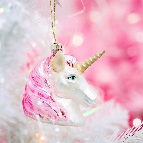 Iš stiklo rankų darbo eglutės papuošimas 9 cm Pink Shimmer Unicorn – Sass & Belle-image-1