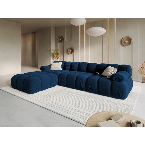 Kampinė sofa mėlynos spalvos iš velveto Bellis – Micadoni Home-image-1
