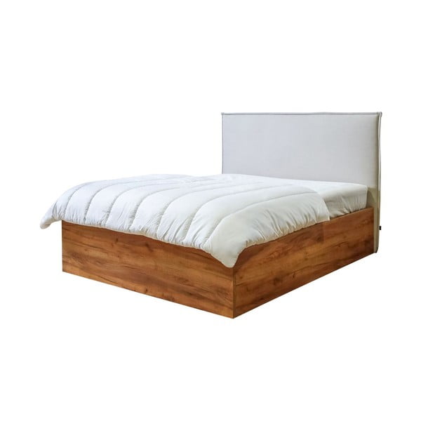Dvigulė lova smėlio spalvos/natūralios spalvos su sandėliavimo vieta su lovos grotelėmis 160x200 cm Cara – Bobochic Paris