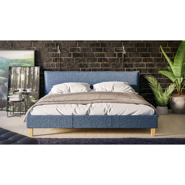 Mėlyna minkšta dvigulė lova su grotelėmis 180x200 cm Tina - Ropez-image-1