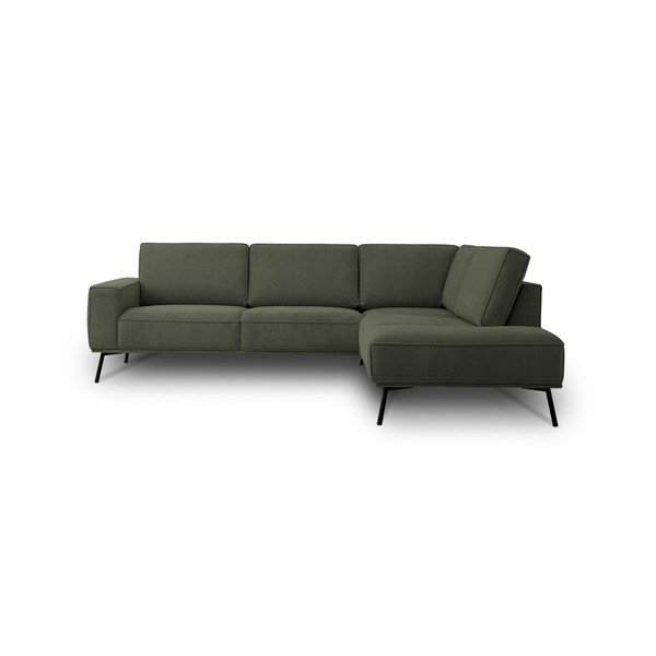 Tamsiai žalios spalvos kampinė sofa iš šenilinio audinio (su dešiniuoju kampu/„L“ formos) Amsterdam – Scandic
