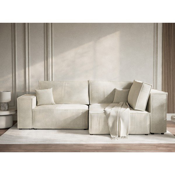 Kreminės spalvos sulankstoma/su sandėliavimo vieta kampinė sofa iš šenilinio audinio (su dešiniuoju kampu/„L“ formos) Tonga – Maison de Rêve-image-1