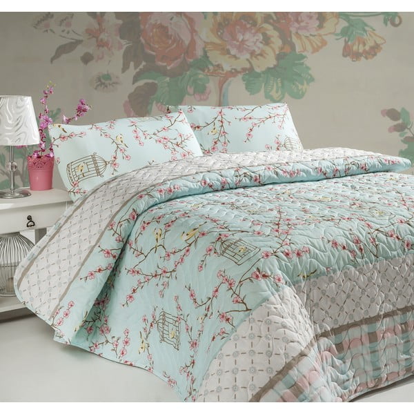 Dvigulės lovos užvalkalo ir 2 pagalvių užvalkalų rinkinys su medvilnės mišiniu Paukščių narvelis, 200 x 220 cm