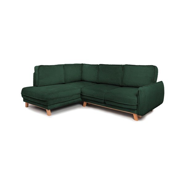 Tamsiai žalios spalvos sulankstoma/su sandėliavimo vieta kampinė sofa iš kordinio velveto (su kairiuoju kampu/„L“ formos) Tori – Bonami Selection-image-1