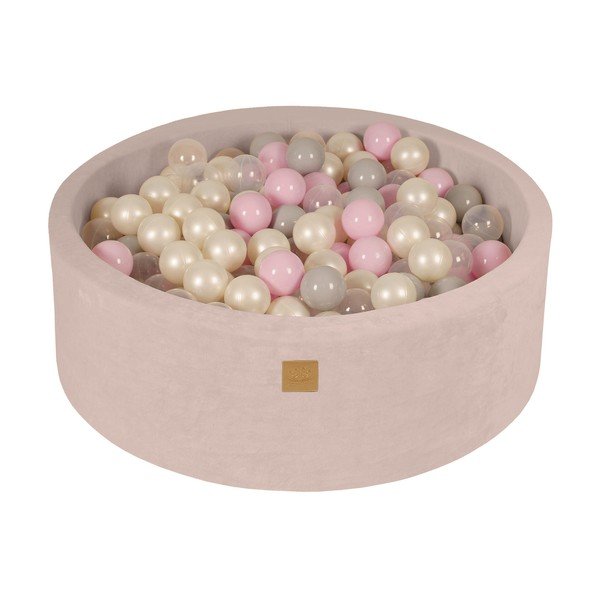 Kreminės spalvos iš aksomo pripučiamų kamuoliukų baseinas ø 90x30 cm Montessori – Meowbaby