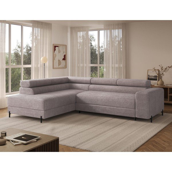 Pilkos spalvos kampinė sofa iš kordinio velveto (su kairiuoju kampu/„L“ formos) Colesio – ELTAP-image-1