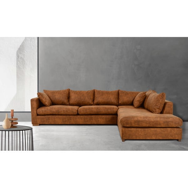Iš dirbtinės odos kampinė sofa konjako rudos spalvos (su dešiniuoju kampu) Hamburg – Scandic-image-1