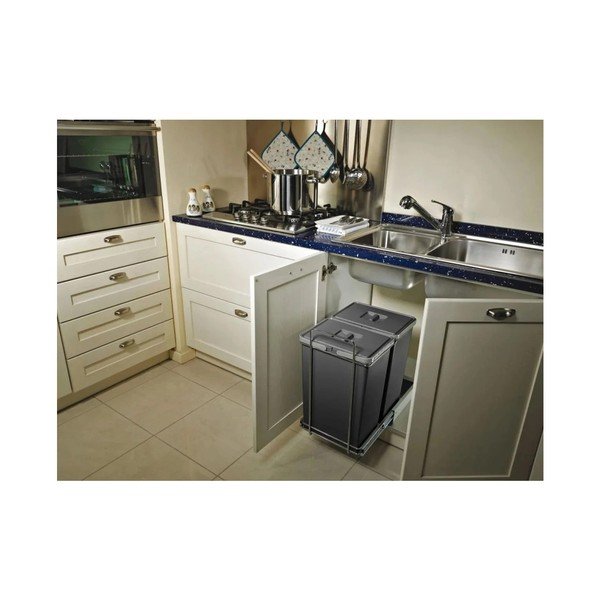 Iš plastiko šiukšliadėžė pilkos spalvos 42+42 l rūšiavimui/įmontuota Ecofil – Elletipi-image-1