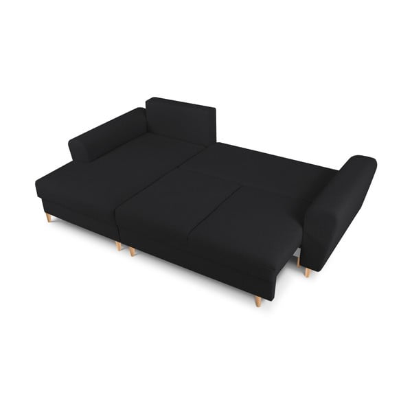 Juodos spalvos iš boucle sulankstoma/su sandėliavimo vieta kampinė sofa (su kairiuoju kampu/su gultu) Kyoto – Cosmopolitan Design-image-2