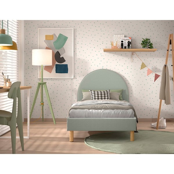 Viengulė lova žalios spalvos audiniu dengta su lovos grotelėmis 90x200 cm MOON – Vipack-image-3
