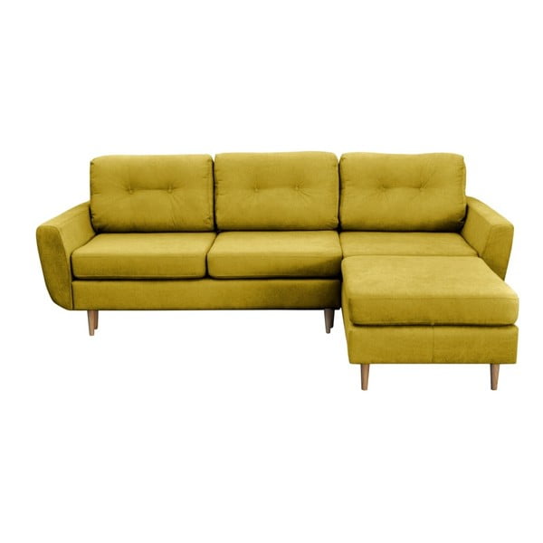 Geltonos spalvos sofa-lova su šviesiomis kojomis Mazzini Sofas Tulipe, dešinysis kampas