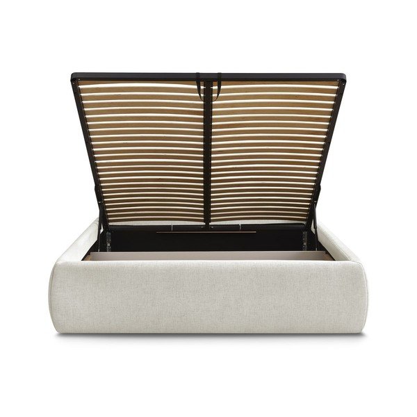 Smėlio spalvos dvigulė lova audiniu dengta su sandėliavimo vieta/be galvūgalio su lovos grotelėmis 160x200 cm Inera – Bobochic Paris-image-4
