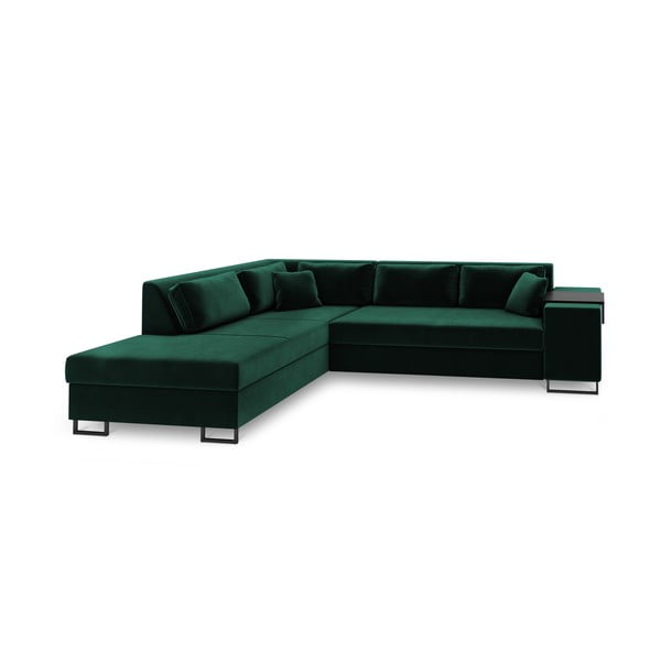 Žalia aksominė kampinė sofa-lova Cosmopolitan Design York, kairysis kampas