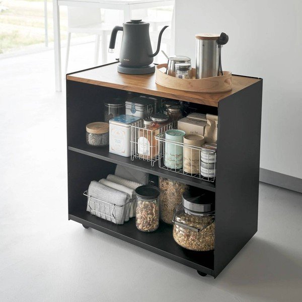 Juodos spalvos iš metalo lentyna ant ratukų 60x59x35 cm Tower – YAMAZAKI-image-1