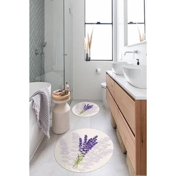 Vonios kilimėliai violetinės spalvos/smėlio spalvos 2 vnt. ø 100 cm – Mila Home-image-1