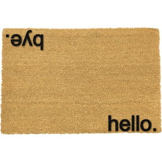 Juodas kilimėlis iš natūralaus kokoso pluošto Artsy Doormats Hello, Bye, 40 x 60 cm