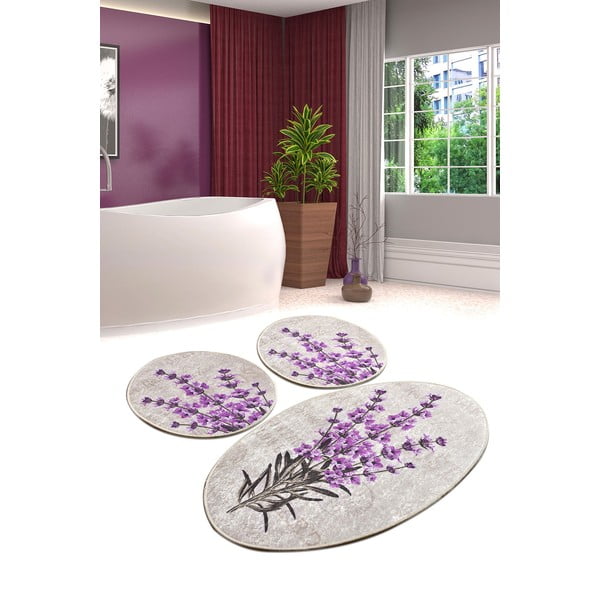 Violetinės spalvos/smėlio spalvos vonios kilimėliai 3 vnt. 60x100 cm Lavender – Foutastic-image-1