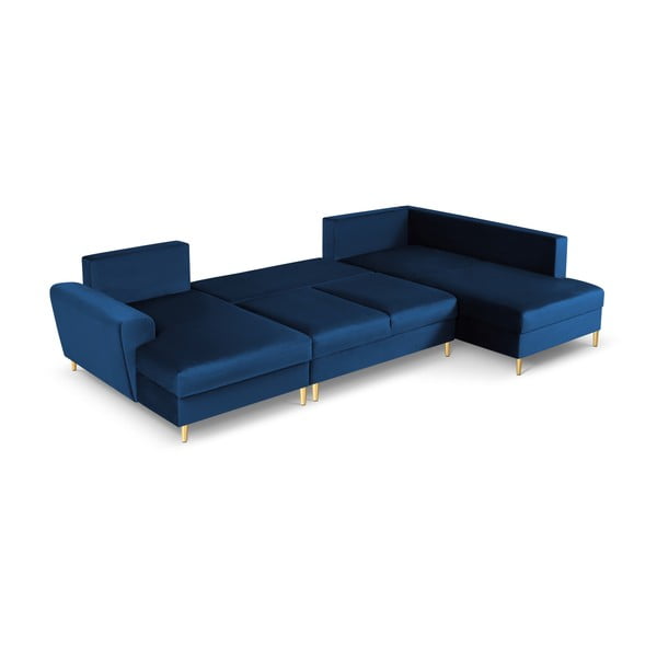 Mėlynos spalvos iš velveto sulankstoma/su sandėliavimo vieta kampinė sofa (su dešiniuoju kampu/„U“ formos) Kyoto – Cosmopolitan Design-image-2