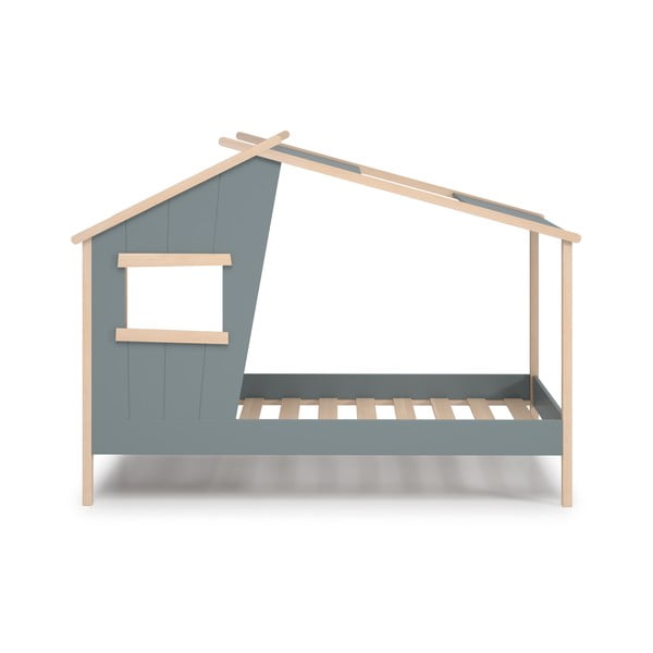 Pilkai žalios spalvos naminė iš pušies masyvo vaikiška lova su lovos grotelėmis 90x190 cm Luba – Marckeric