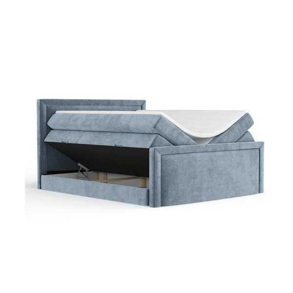 Mėlynos spalvos spyruoklinė lova su sandėliavimo vieta 200x200 cm Lavenda – Maison de Rêve-image-3