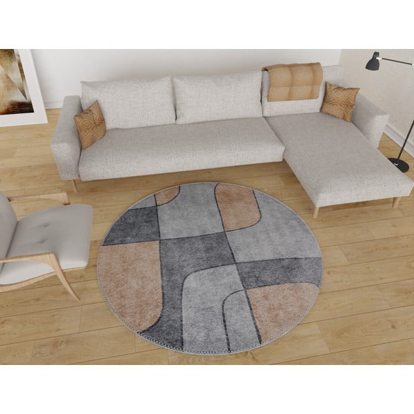 Skalbiamas apvalios formos kilimas pilkos spalvos ø 120 cm Yuvarlak – Vitaus-image-1
