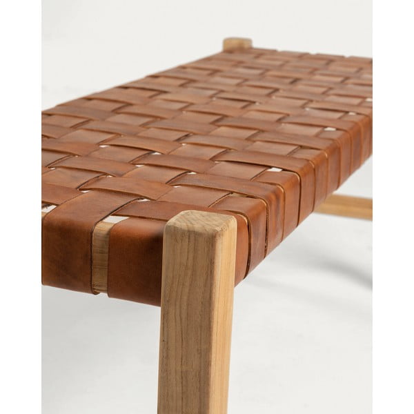 Konjako rudos spalvos/natūralios spalvos iš odos suolas Calixta – Kave Home-image-4