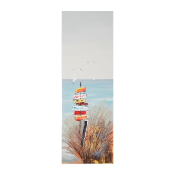 Rankomis tapytas paveikslas pušies medžio rėme Mauro Ferretti Paplūdimio rodyklė, 30 x 90 cm