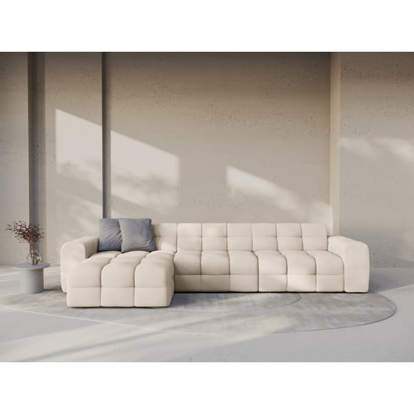Smėlio spalvos kampinė sofa (su kairiuoju kampu/su gultu) Kendal – Micadoni -image-1