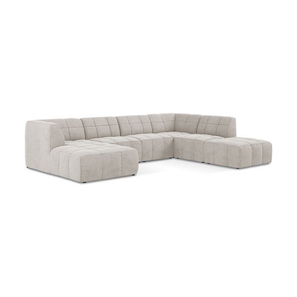Smėlio spalvos kampinė sofa iš velveto („U“ formos) Aloha – Makamii-image-2