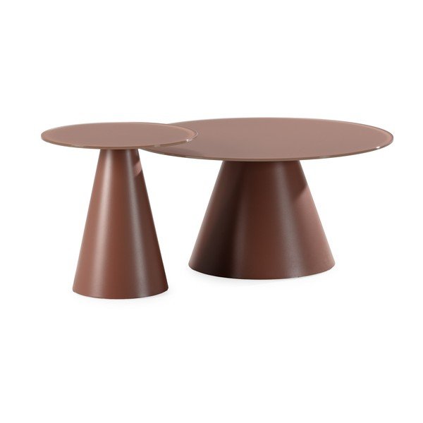 Rudos spalvos apvalios formos kavos staliukai 2 vnt. su stikliniu stalviršiu ø 80 cm Vida – MOME-image-2