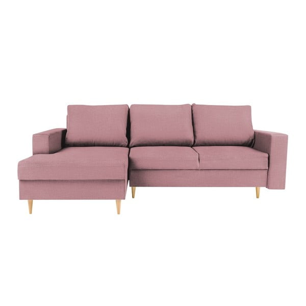 Rožinė kampinė sofa-lova su šezlongu kairėje pusėje Mazzini Sofos Iris