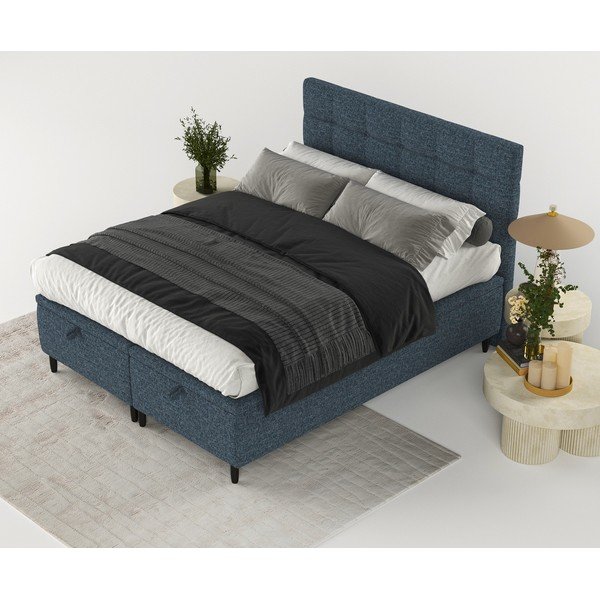 Dvigulė lova tamsiai mėlynos spalvos audiniu dengta su sandėliavimo vieta 180x200 cm Senses – Maison de Rêve-image-3