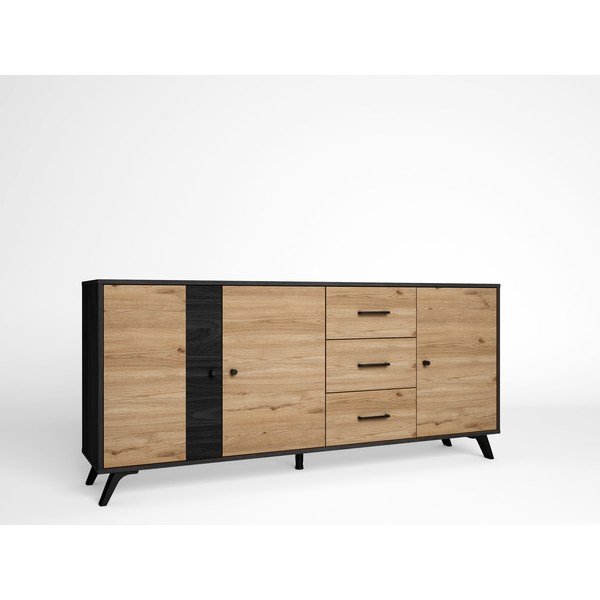 Juoda/natūrali ąžuolinė žema komoda 181x81 cm Bocami - Marckeric-image-2