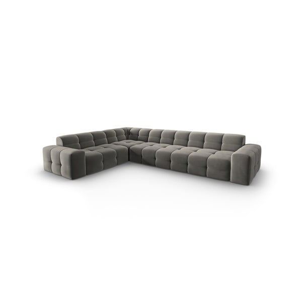 Pilka aksominė kampinė sofa (kairysis kampas) Kendal - Micadoni Home-image-3