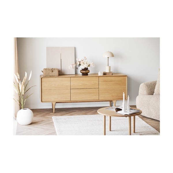 Natūralios spalvos iš ąžuolo masyvo apvalios formos kavos staliukas ø 70 cm Jena – House Nordic-image-3