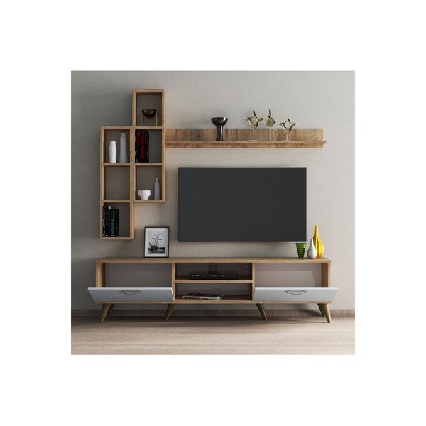 Baltos/natūralios pušies televizoriaus komplektas 180x48 cm Veronica - Kalune Design-image-3