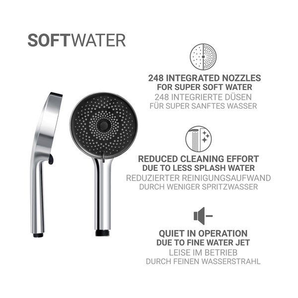 Sidabrinės spalvos iš nerūdijančio plieno dušo komplektas su rankiniu dušu/stumdomas laikiklis 70 cm Softwater – Wenko-image-3