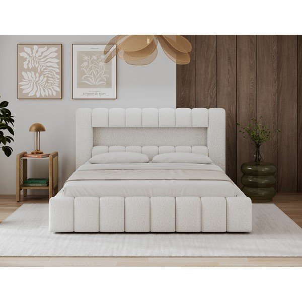 Kreminės spalvos dvigulė lova audiniu dengta su sandėliavimo vieta su lovos grotelėmis 140x200 cm Lamica – ELTAP-image-2
