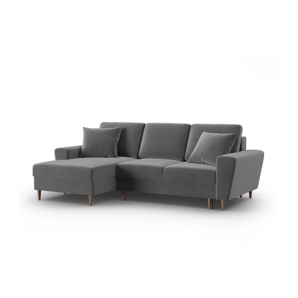 Šviesiai pilkos spalvos iš velveto sulankstoma/su sandėliavimo vieta kampinė sofa (su kairiuoju kampu/su gultu) Kyoto – Cosmopolitan Design-image-4