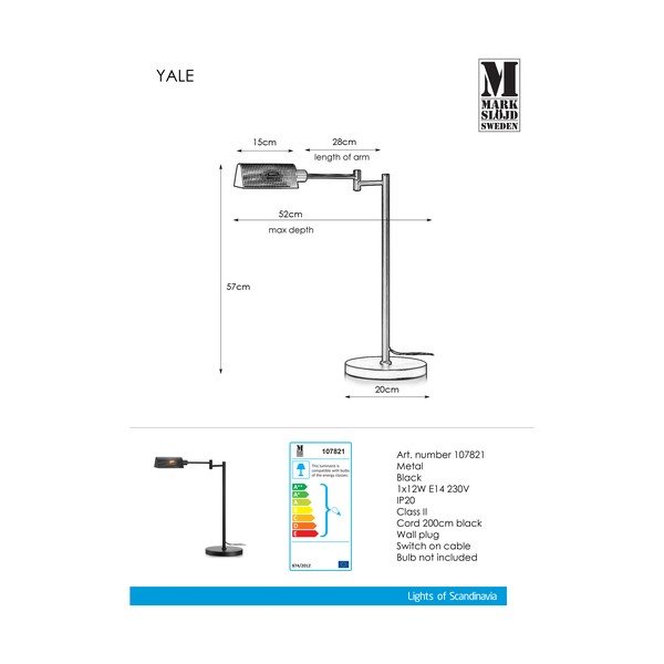 Juodas stalinis šviestuvas Markslöjd Yale Table Black-image-2