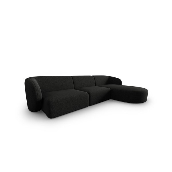 Juodos spalvos iš šenilinio audinio kampinė sofa (su dešiniuoju kampu/su gultu) Paolo – Milo Casa-image-1