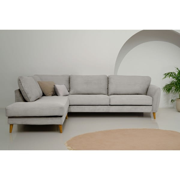 Iš kordinio velveto kampinė sofa šviesiai pilkos spalvos (su kairiuoju kampu) Paris – Scandic-image-1