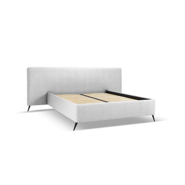 Dvigulė lova šviesiai pilkos spalvos audiniu dengta su sandėliavimo vieta su lovos grotelėmis 180x200 cm Walter – Milo Casa