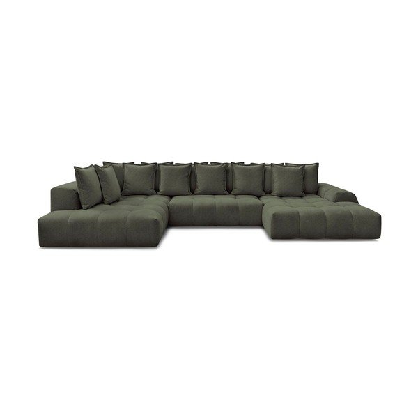 Žalios spalvos iš šenilinio audinio sulankstoma/su sandėliavimo vieta kampinė sofa (su kairiuoju kampu/„U“ formos) Everest – Bobochic Paris