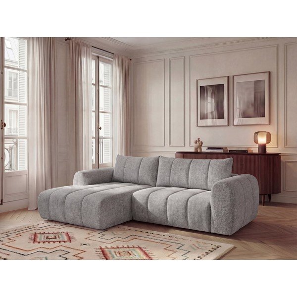 Šviesiai pilkos spalvos kampinė sofa (su kairiuoju kampu/su gultu) Nesty – Bobochic Paris-image-1