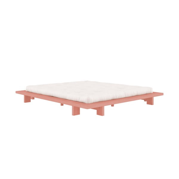 Iš pušies masyvo dvigulė lova šviesiai rožinės spalvos su lovos grotelėmis 180x200 cm Japan – Karup Design